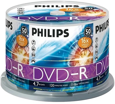 Диск DVD-R Philips 4.7GB 16x Cake Box (50 шт.) (DM4S6B50F/97) 216889