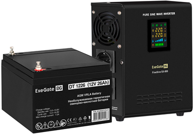 ИБП ExeGate FineSine SX-800.LCD.AVR.2SH + DT 1226 (26Ач) 221411