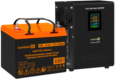 ИБП ExeGate FineSine SX-800.LCD.AVR.2SH + HRL 12-33 (33Ач) 221442