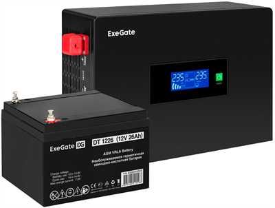 ИБП ExeGate IdealSine SR-1000.LCD.2SH + DT 1226 (26Ач) 221476