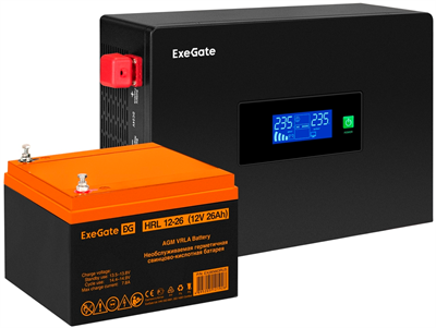 ИБП ExeGate IdealSine SR-1000.LCD.2SH + HRL 12-26 (26Ач) 221483