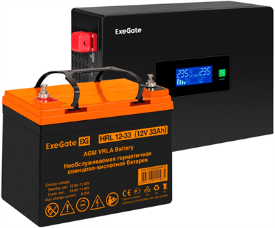 ИБП ExeGate IdealSine SR-1000.LCD.2SH + HRL 12-33 (33Ач) 221505