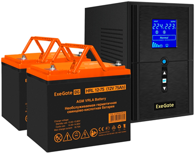 ИБП ExeGate SineTower SZ-1000.LCD.AVR.2SH.1C13.USB + 2xHRL 12-75 (75Ач) 221558