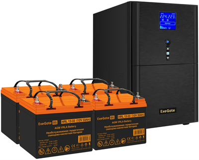 ИБП ExeGate SineTower SZ-3000.LCD.AVR.3SH.1C13.RJ.USB + 4xHRL 12-33 (33Ач) 221698