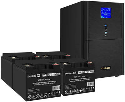 ИБП ExeGate SineTower SZ-5000.LCD.AVR.2SH.1C13.T.RJ.USB + 4xDT 1240 (40Ач) 221759