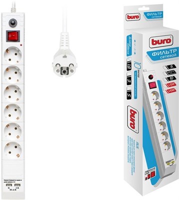 Сетевой фильтр Buro BU-SP3_USB_2A-W 222010