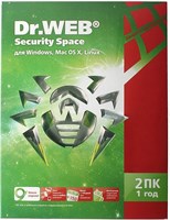 ПО Dr.Web Security Space Картонная упаковка на 2ПК, 12мес (BHW-B-12M-2-A3(A2)) 213454