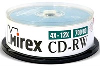 Диск CD-RW Mirex 700MB 12x Cake Box (25 шт.) (202349) 216880