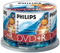 Диск DVD+R Philips 4.7GB 16x Cake Box (50 шт.) 216890