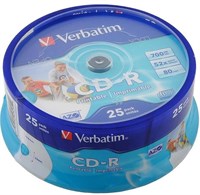 Диск CD-R Verbatim 700MB 52x Cake Box Printable (25 шт.) 216894