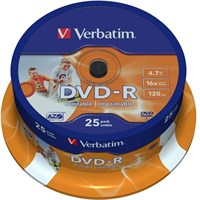 Диск DVD-R Verbatim 4.7GB 16x Cake Box Printable (25 шт.) 216895