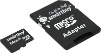 Карта памяти 64GB MicroSD SmartBuy + SD адаптер (SB64GBSDCL10-01) 217770