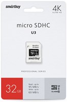 Карта памяти 32GB MicroSD SmartBuy + SD адаптер (SB32GBSDCL10U3L-01) 217771